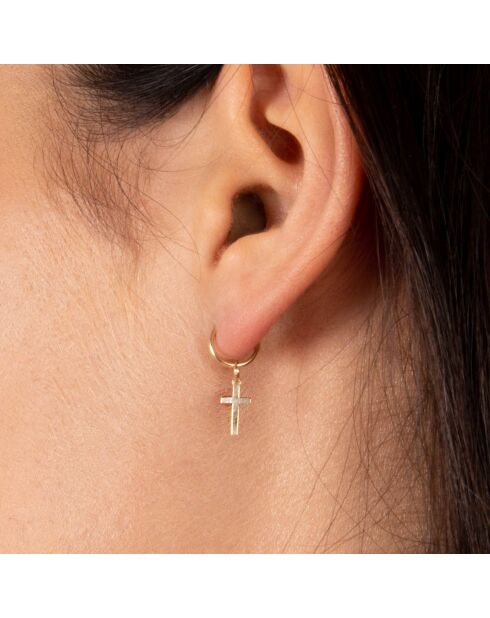 Boucles d'oreilles Croix or jaune