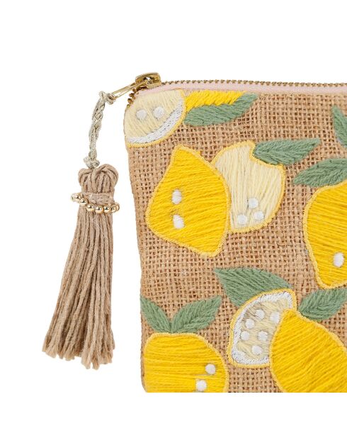 Pochette en Jute Ret Sum naturel/jaune - 20x6x16 cm