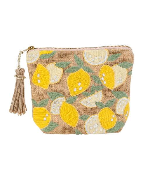 Pochette en Jute Ret Sum naturel/jaune - 20x6x16 cm