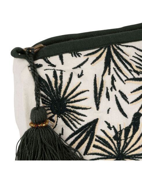 Pochette Palmea écru/vert - 19x9x12 cm