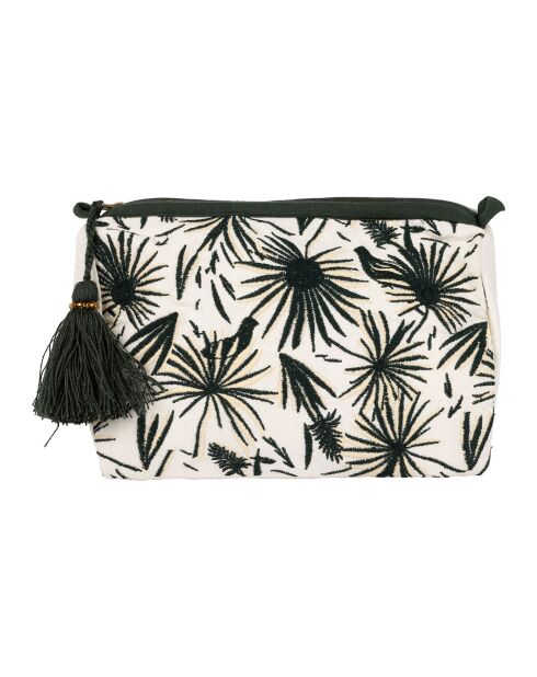 Pochette Palmea écru/vert - 19x9x12 cm