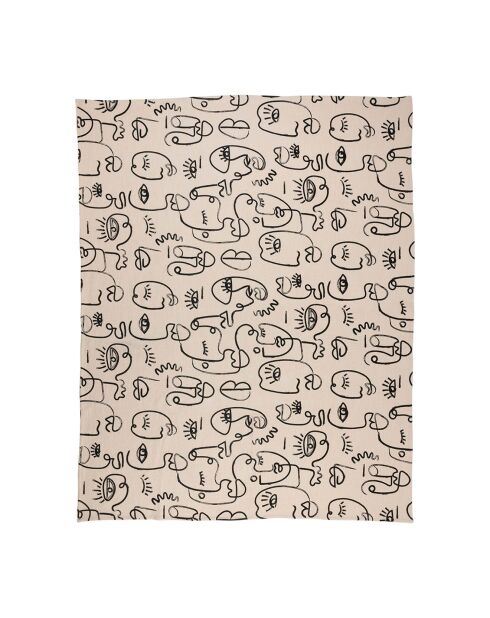 Plaid 100% Coton Terre Brulé écru/noir - 170x130 cm