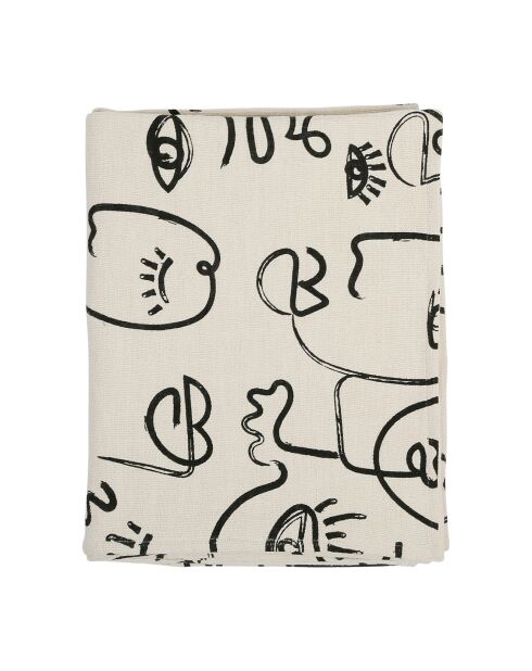 Plaid 100% Coton Terre Brulé écru/noir - 170x130 cm