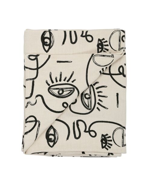 Plaid 100% Coton Terre Brulé écru/noir - 170x130 cm