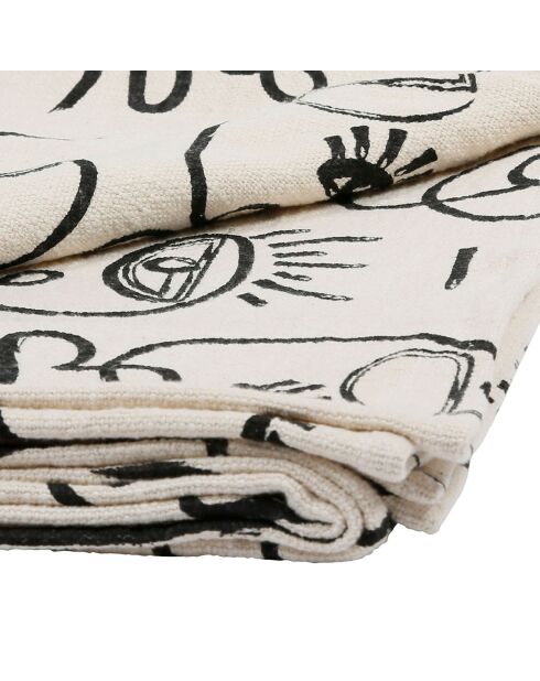 Plaid 100% Coton Terre Brulé écru/noir - 170x130 cm