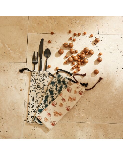 Pochette et 3 Couverts Sweet écru/terra