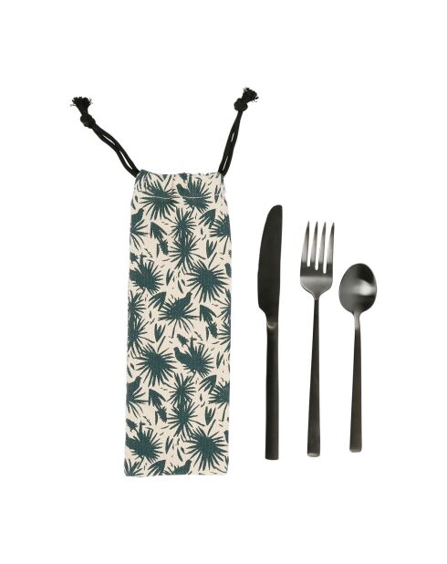 Set Pochette et 3 Couverts Palmea écru/vert