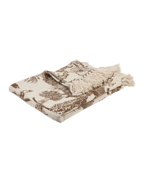 Plaid 100% Coton Mocoa camel/écru - 170x130 cm