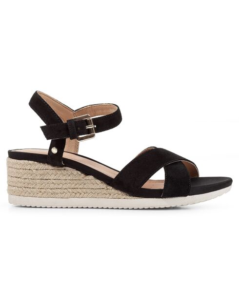 Sandales compensées en Cuir Ischia noires - Talon 5.5 cm