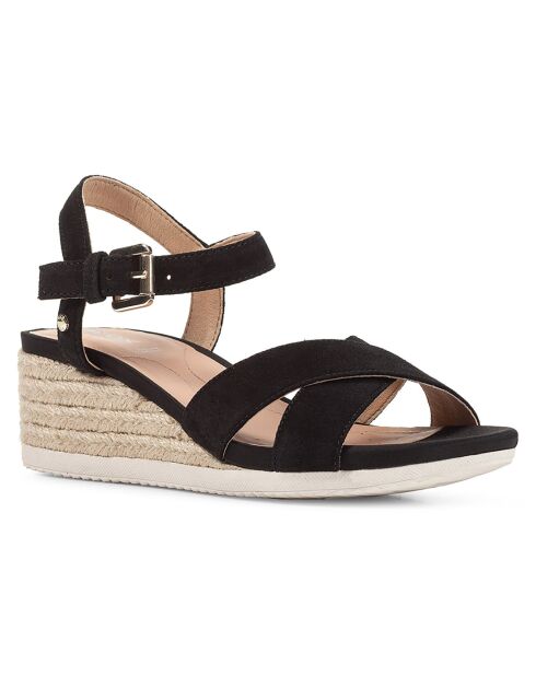 Sandales compensées en Cuir Ischia noires - Talon 5.5 cm