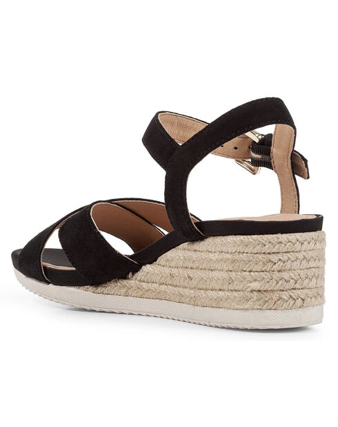 Sandales compensées en Cuir Ischia noires - Talon 5.5 cm