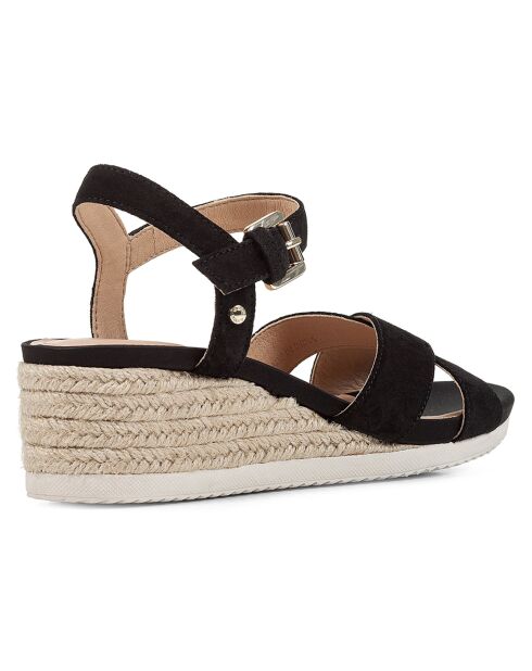 Sandales compensées en Cuir Ischia noires - Talon 5.5 cm