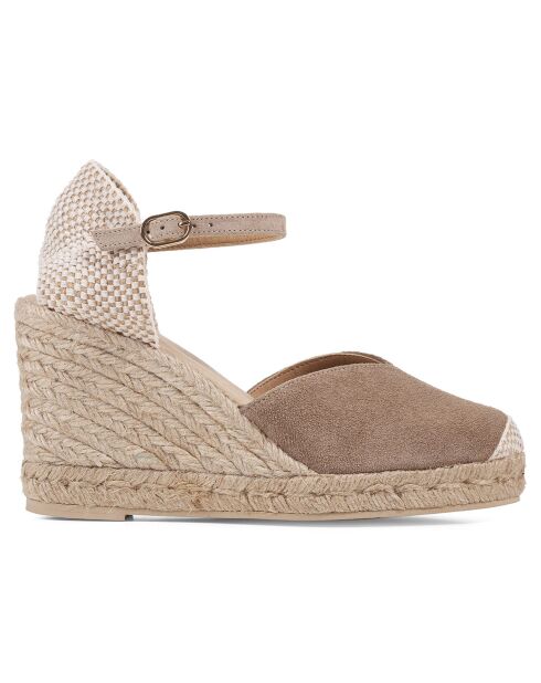 Espadrilles compensées en Velours de Cuir Gelsa beige - Talon 9.5 cm