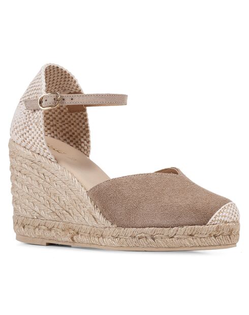 Beige fluwelen leren espadrilles met sleehak van Gelsa - hak 9,5 cm