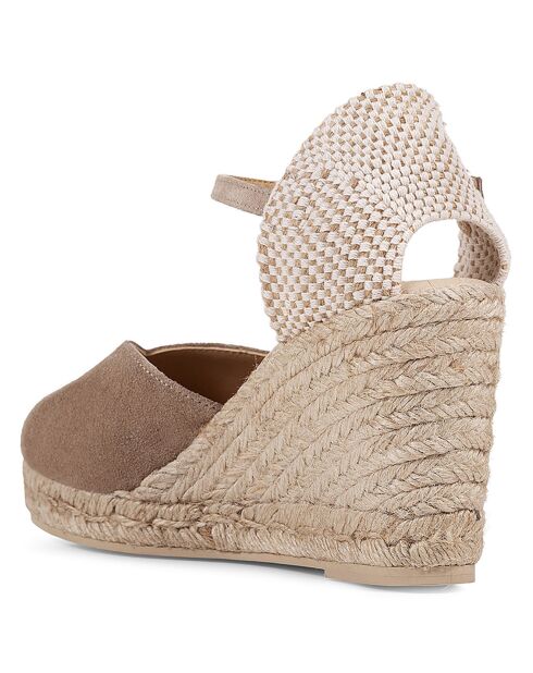 Beige fluwelen leren espadrilles met sleehak van Gelsa - hak 9,5 cm