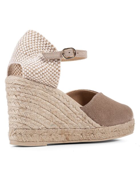Beige fluwelen leren espadrilles met sleehak van Gelsa - hak 9,5 cm