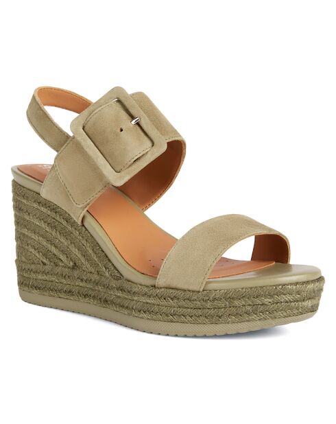 Sandales compensées en Cuir Ponza pistache - Talon 8.5 cm