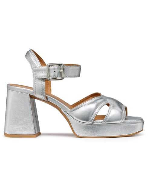 Soledea silberne Ledersandalen - 8,5 cm Absatz