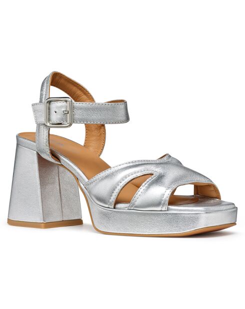 Soledea silberne Ledersandalen - 8,5 cm Absatz