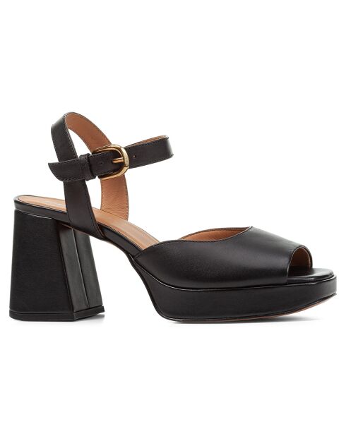 Schwarze Soledea-Ledersandalen — 8,5 cm Absatz