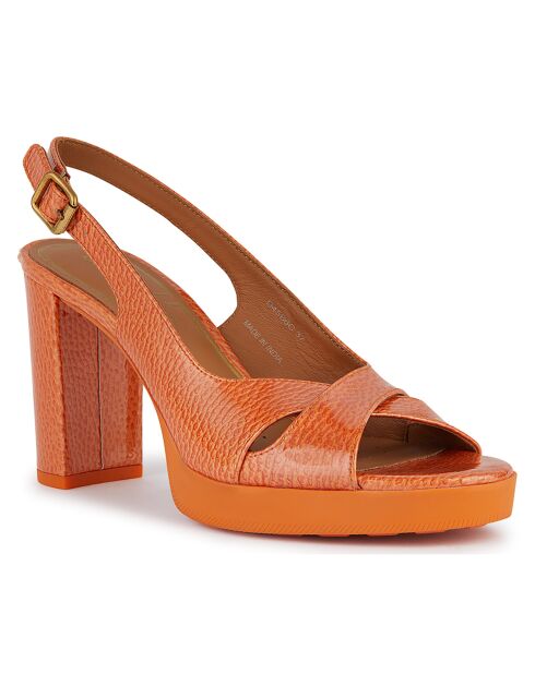 Sandales en Cuir Walk Pleasure orange - Talon 8.5 cm