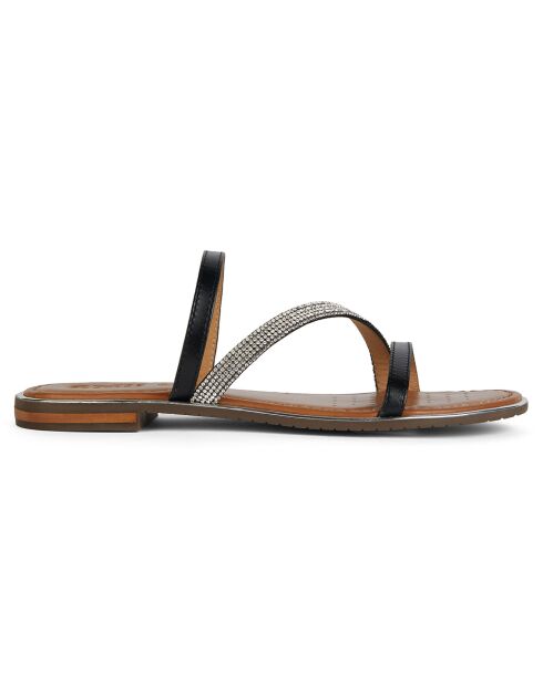 Zwart/zilveren Sozy lederen sandalen