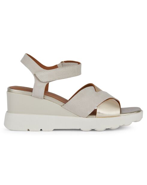 Sandalias de piel Spherica arena clara/oro claro - Tacón 7 cm