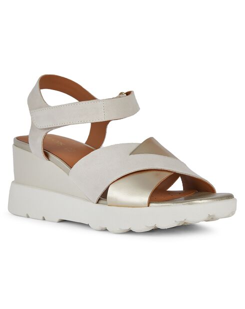 Sandalias de piel Spherica arena clara/oro claro - Tacón 7 cm