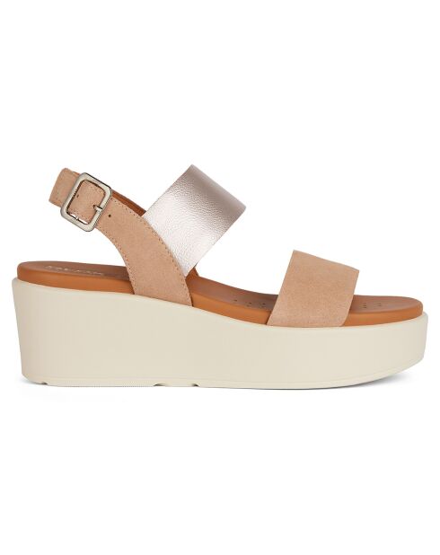 Keilsandalen aus dunkelgoldenem Sandfleisch-Leder - 6 cm Absatz