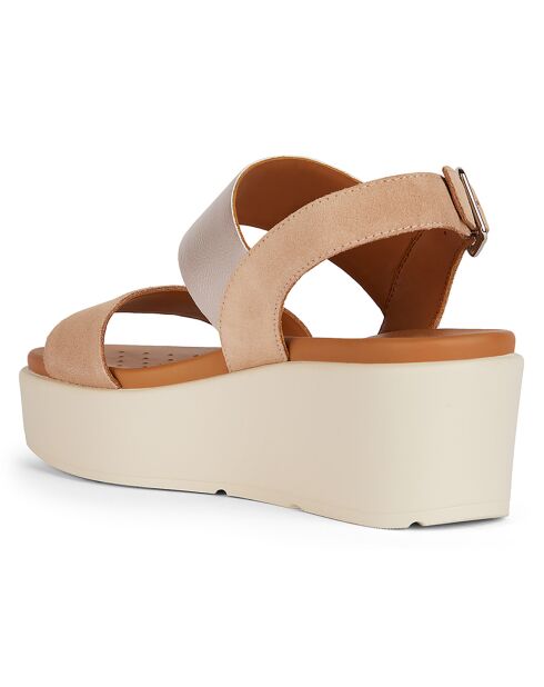 Keilsandalen aus dunkelgoldenem Sandfleisch-Leder - 6 cm Absatz