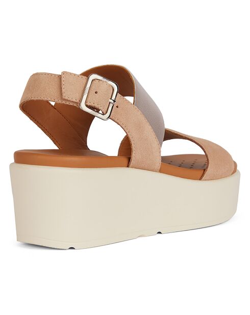 Sandales compensées en Cuir Xand chair foncé/doré - Talon 6 cm