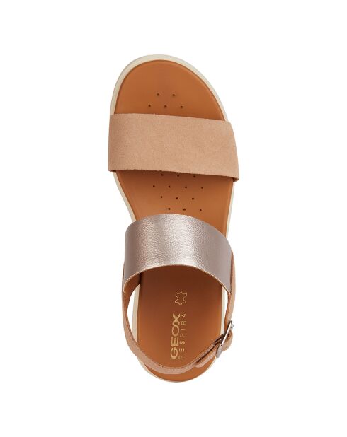 Keilsandalen aus dunkelgoldenem Sandfleisch-Leder - 6 cm Absatz