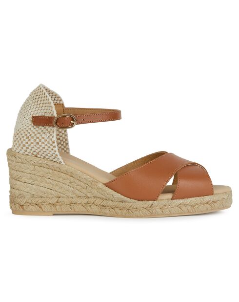 Gelsa Espadrilles mit Keilabsatz aus Leder in Cognac, 6,5 cm Absatz