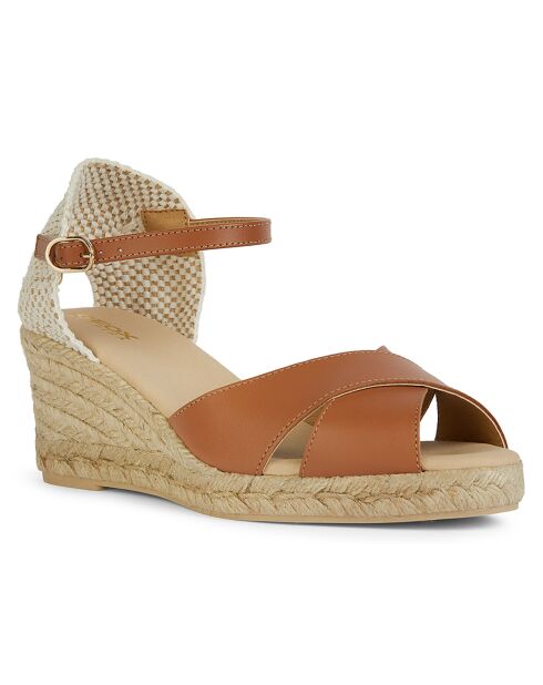 Gelsa Espadrilles mit Keilabsatz aus Leder in Cognac, 6,5 cm Absatz