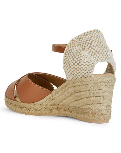 Gelsa Espadrilles mit Keilabsatz aus Leder in Cognac, 6,5 cm Absatz