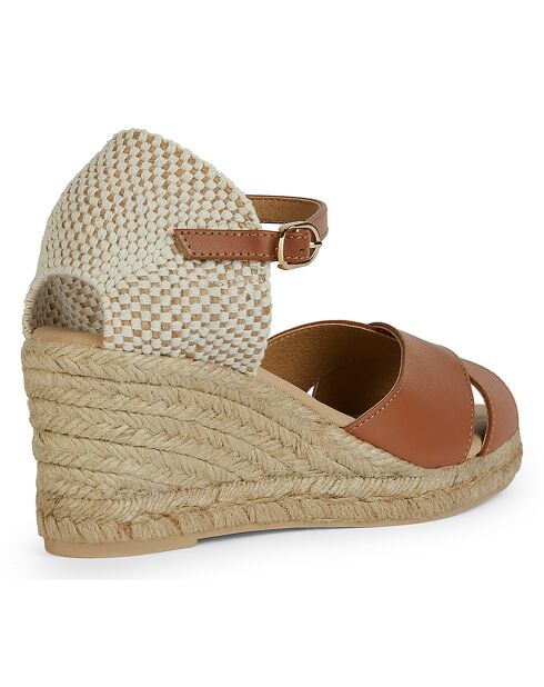 Gelsa Espadrilles mit Keilabsatz aus Leder in Cognac, 6,5 cm Absatz