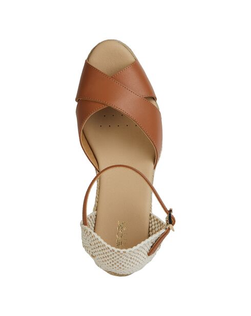 Espadrilles compensées en Cuir Gelsa cognac - Talon 6.5 cm