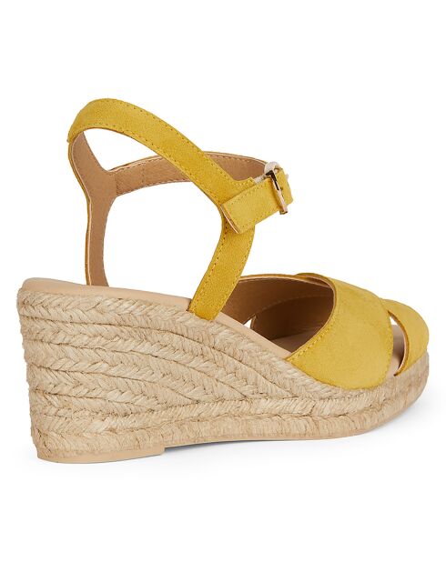 Espadrilles compensées en Cuir Gelsa jaune - Talon 6.5 cm
