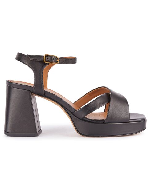 Schwarze Soledea-Ledersandalen — 8,5 cm Absatz