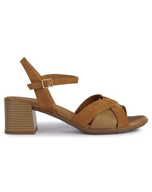Nieuwe cognac leren sandalen - hak van 6 cm