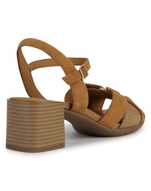 Nieuwe cognac leren sandalen - hak van 6 cm