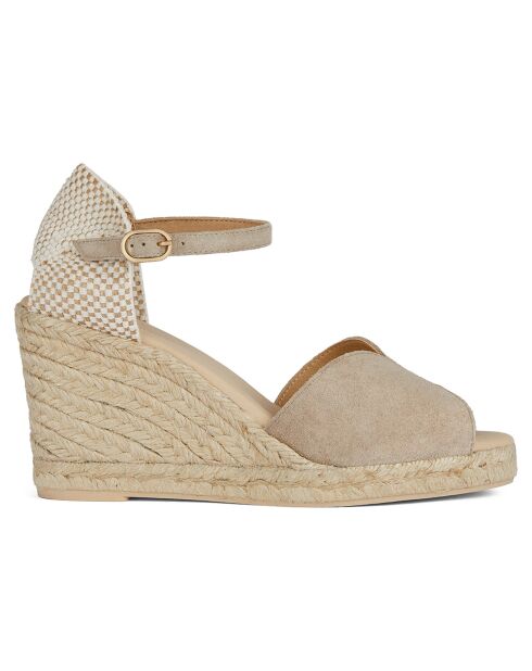 Espadrilles compensées en Velours de Cuir Gelsa taupe pâle - Talon 9.5 cm