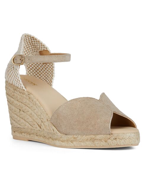 Espadrilles compensées en Velours de Cuir Gelsa taupe pâle - Talon 9.5 cm