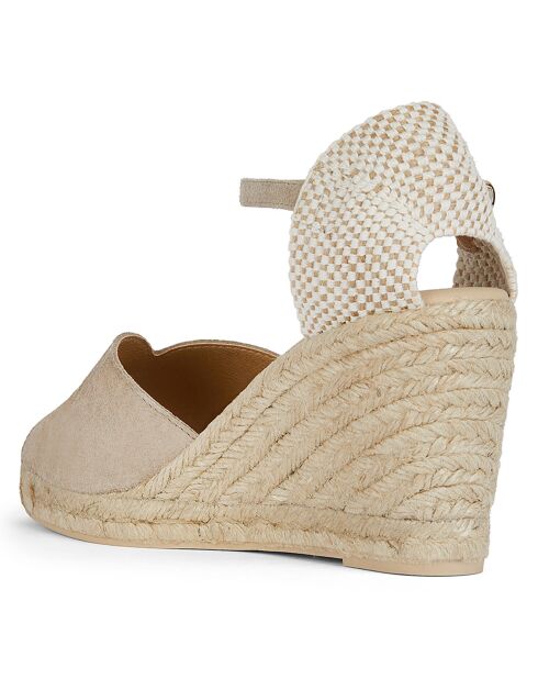 Gelsa espadrilles met sleehak van licht taupe leer met sleehak van 9,5 cm