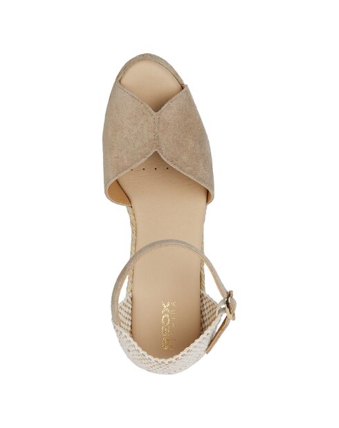 Gelsa espadrilles met sleehak van licht taupe leer met sleehak van 9,5 cm
