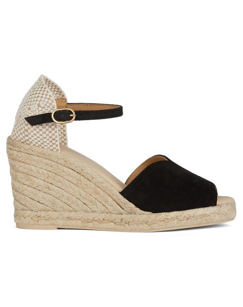 Espadrilles compensées en Velours de Cuir Gelsa noires - Talon 9.5 cm