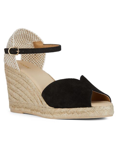 Gelsa espadrilles van zwart fluwelen leer met sleehak - hak 9,5 cm