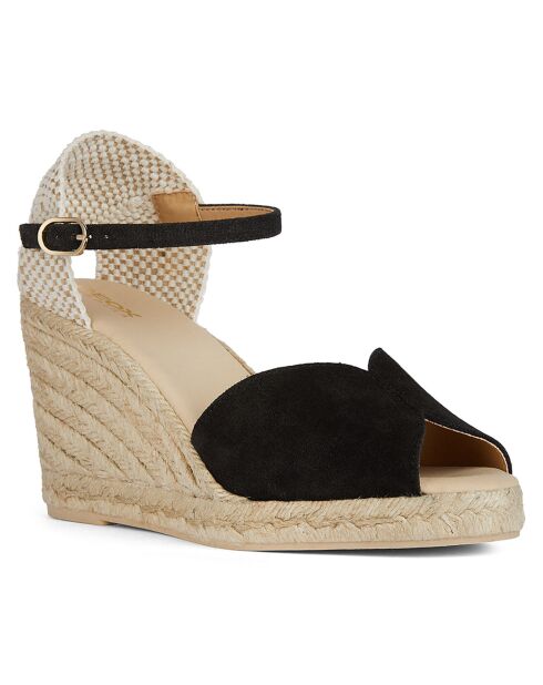 Espadrilles compensées en Velours de Cuir Gelsa noires - Talon 9.5 cm