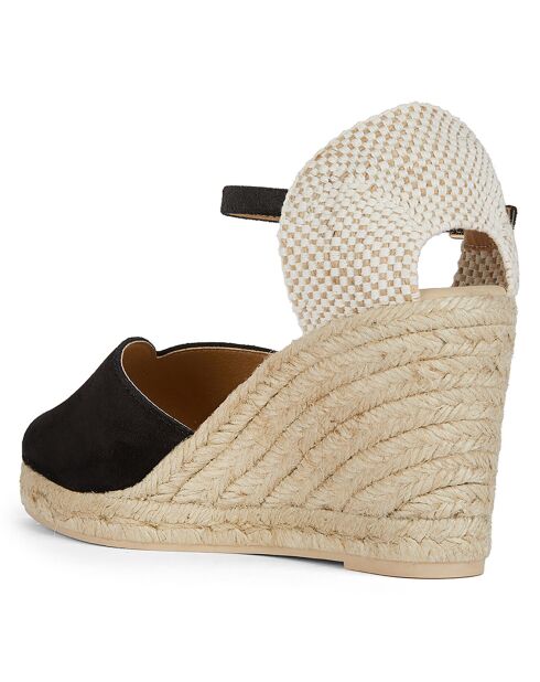 Espadrilles compensées en Velours de Cuir Gelsa noires - Talon 9.5 cm