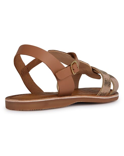Sandali in pelle color cognac/oro rosa